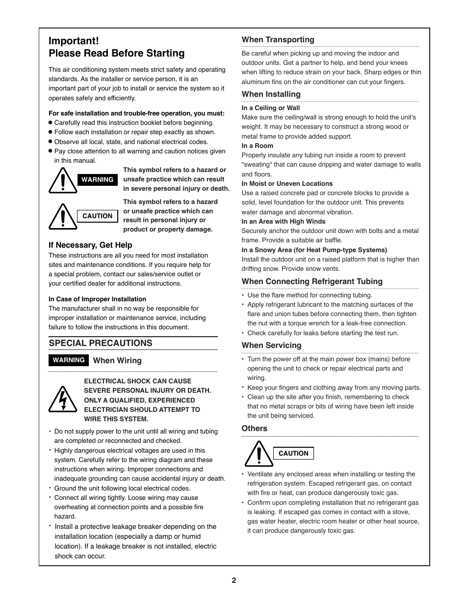 Important! please read before starting, Special precautions | Sanyo CM1972 User Manual | Page 2 / 99