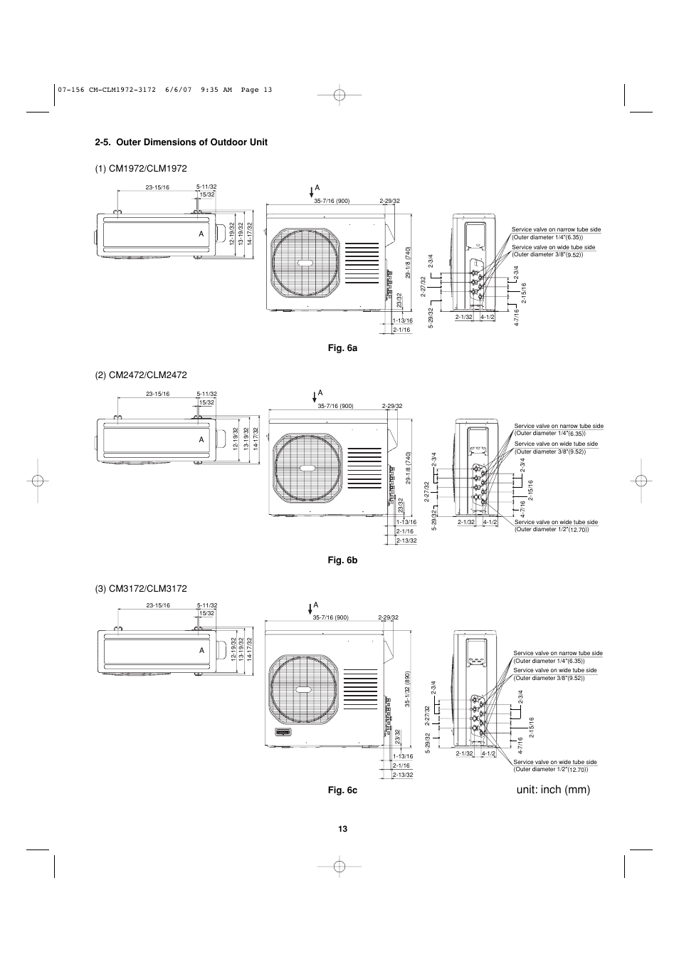 Unit: inch (mm), Fig. 6a, Fig. 6c | Sanyo CM1972 User Manual | Page 75 / 99