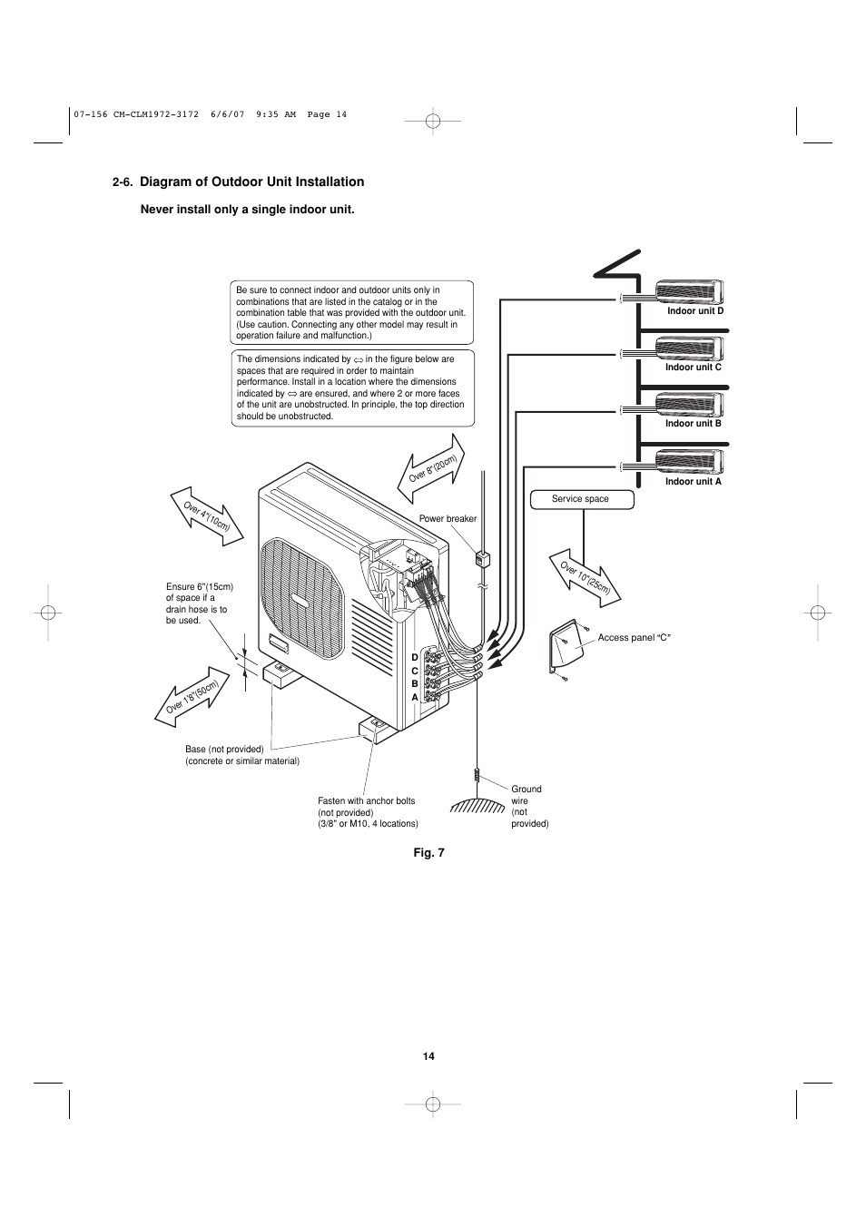 Diagram of outdoor unit installation | Sanyo CM1972 User Manual | Page 76 / 99