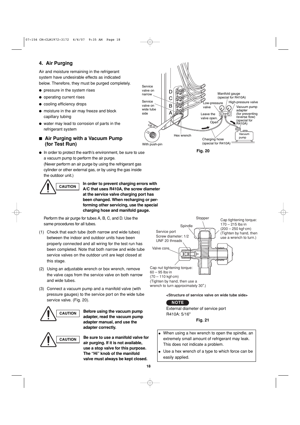 Air purging, Air purging with a vacuum pump (for test run), Ab c d | Sanyo CM1972 User Manual | Page 80 / 99