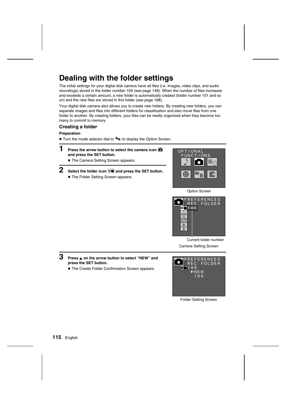 Dealing with the folder settings | Sanyo IDC-1000ZU User Manual | Page 116 / 175