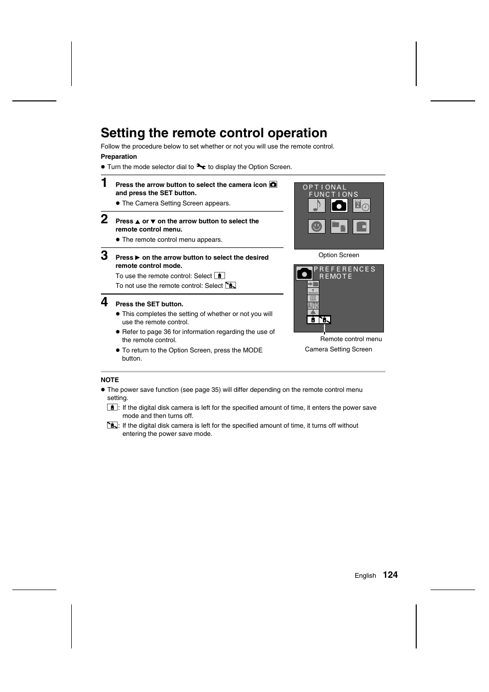 Setting the remote control operation | Sanyo IDC-1000ZU User Manual | Page 125 / 175