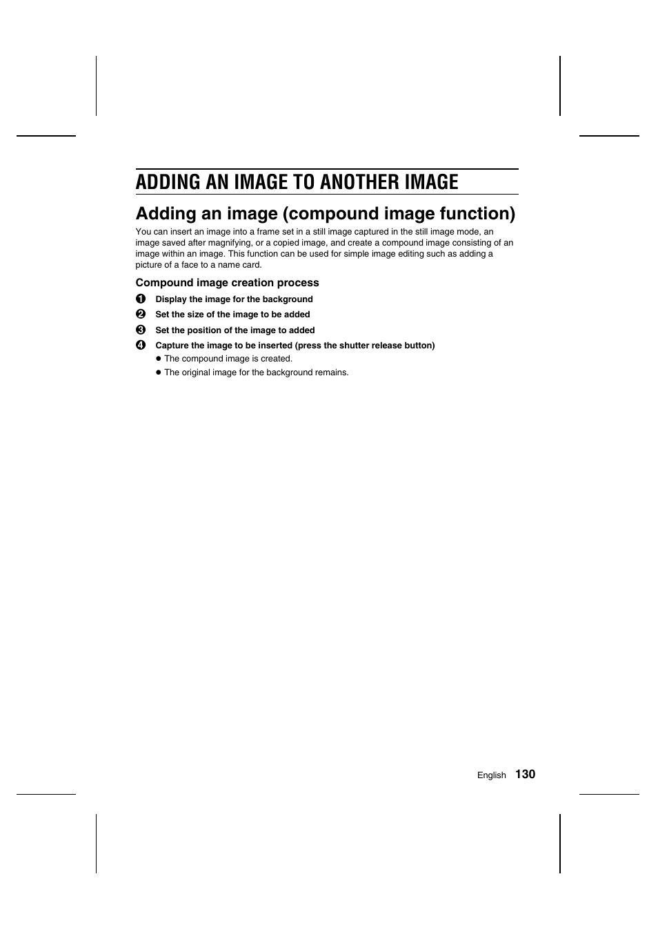 Adding an image to another image, Adding an image (compound image function) | Sanyo IDC-1000ZU User Manual | Page 131 / 175