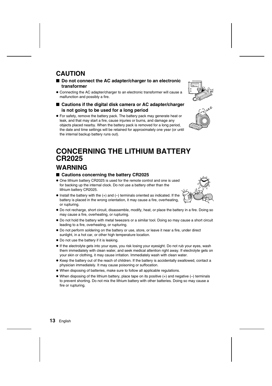 Concerning the lithium battery cr2025, Caution, Warning | Sanyo IDC-1000ZU User Manual | Page 14 / 175