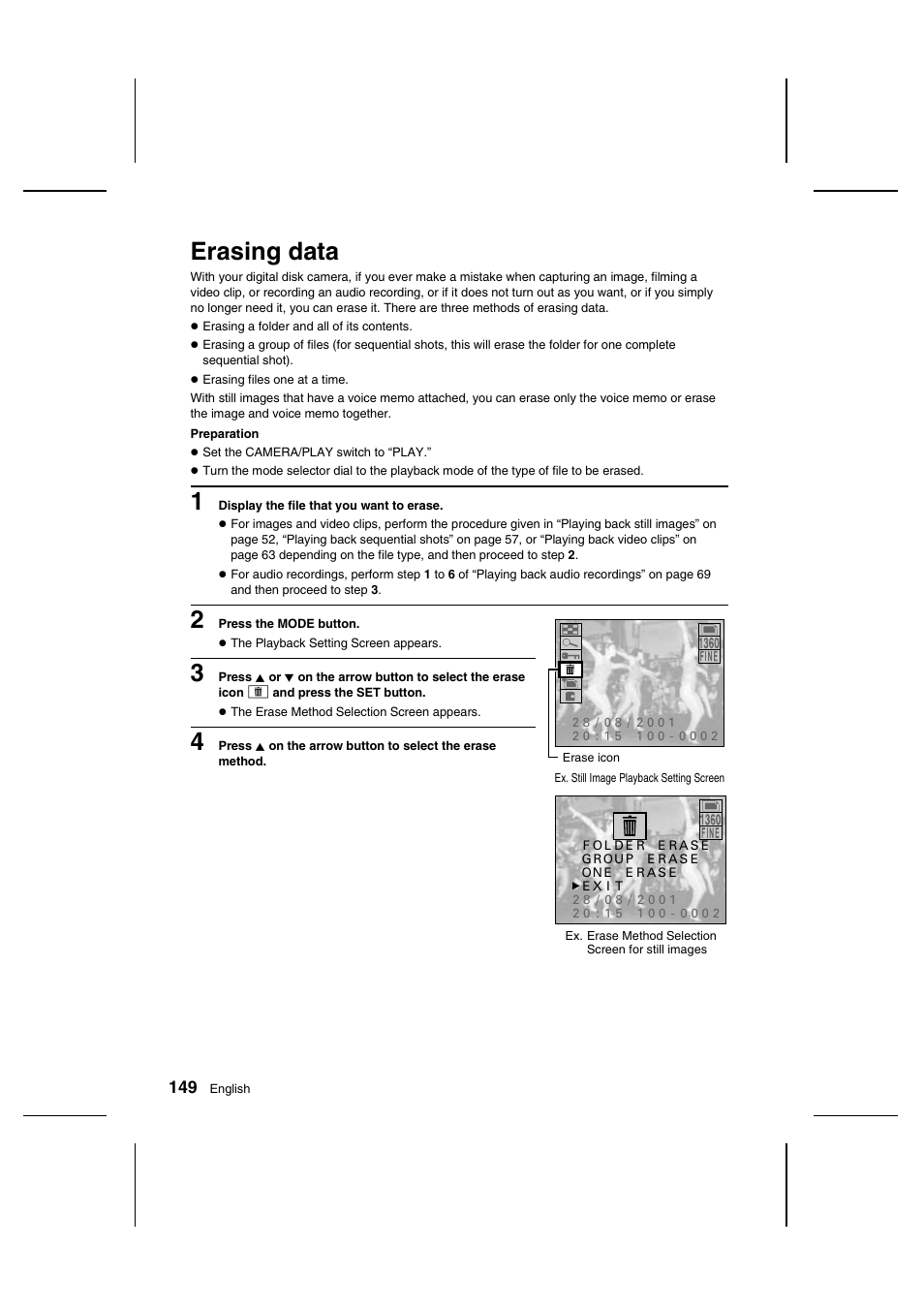 Erasing data | Sanyo IDC-1000ZU User Manual | Page 150 / 175
