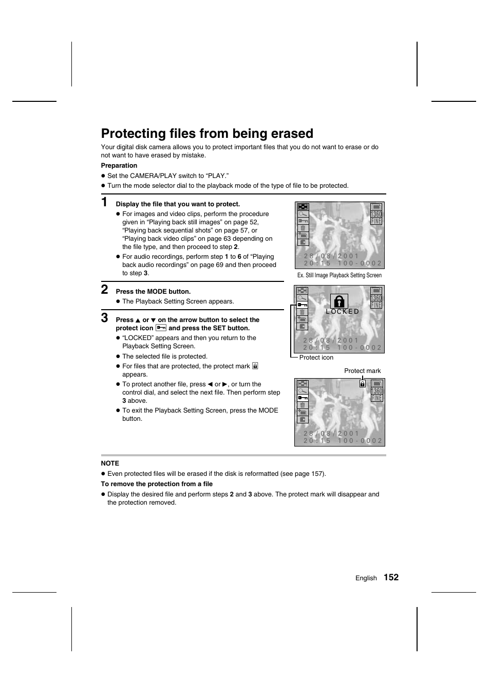 Protecting files from being erased | Sanyo IDC-1000ZU User Manual | Page 153 / 175