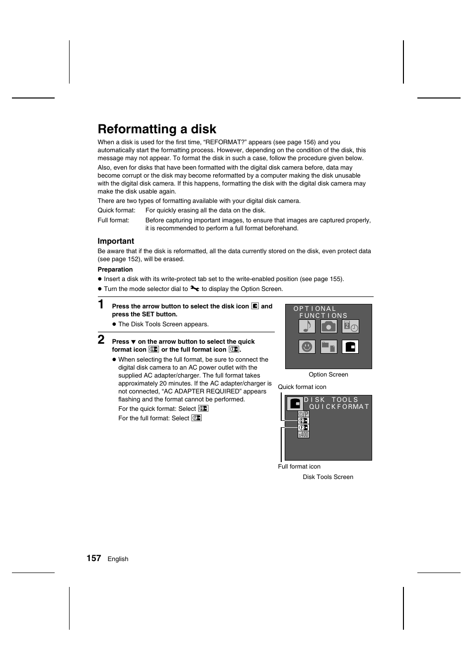 Reformatting a disk | Sanyo IDC-1000ZU User Manual | Page 158 / 175