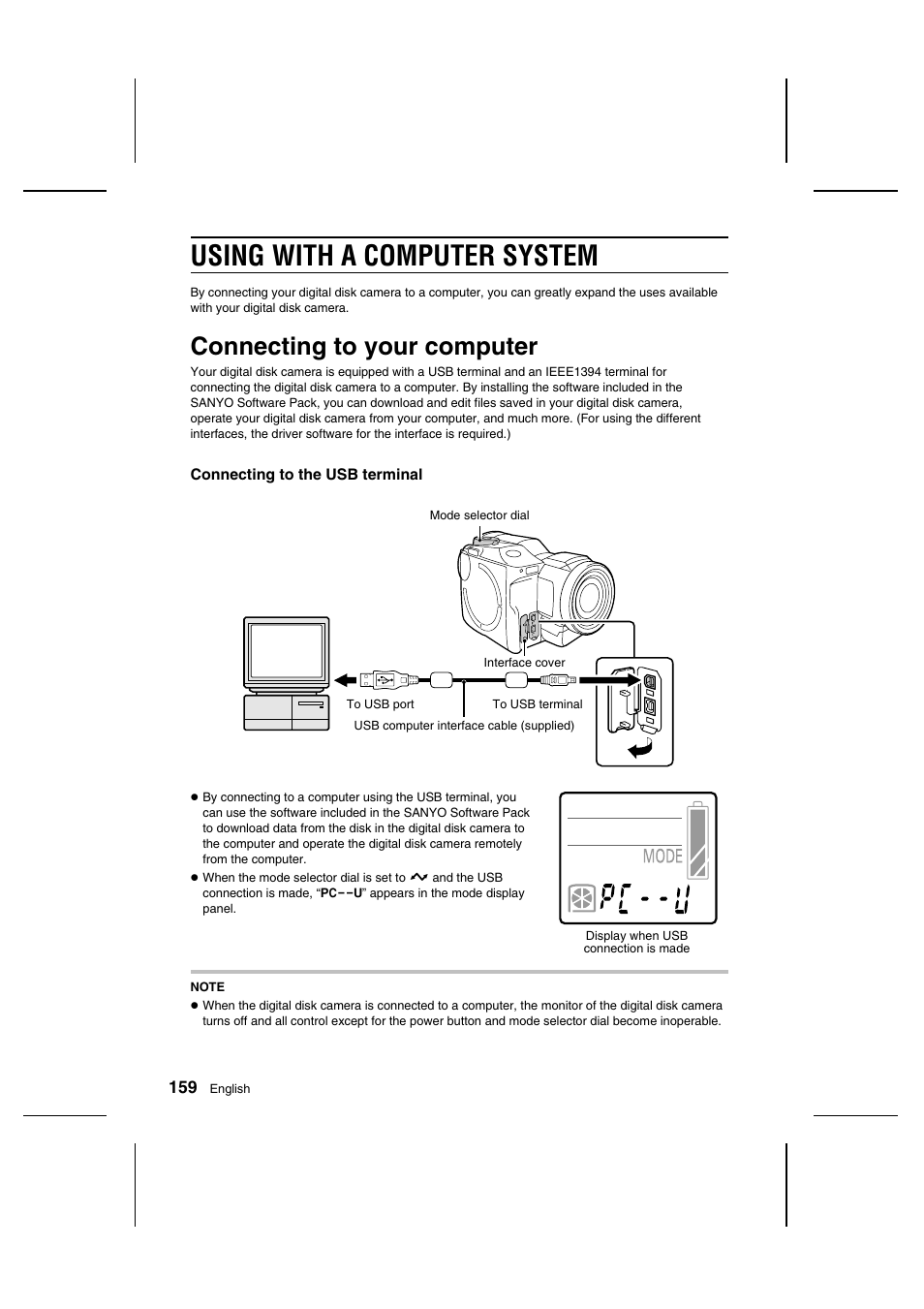 Using with a computer system, Connecting to your computer | Sanyo IDC-1000ZU User Manual | Page 160 / 175