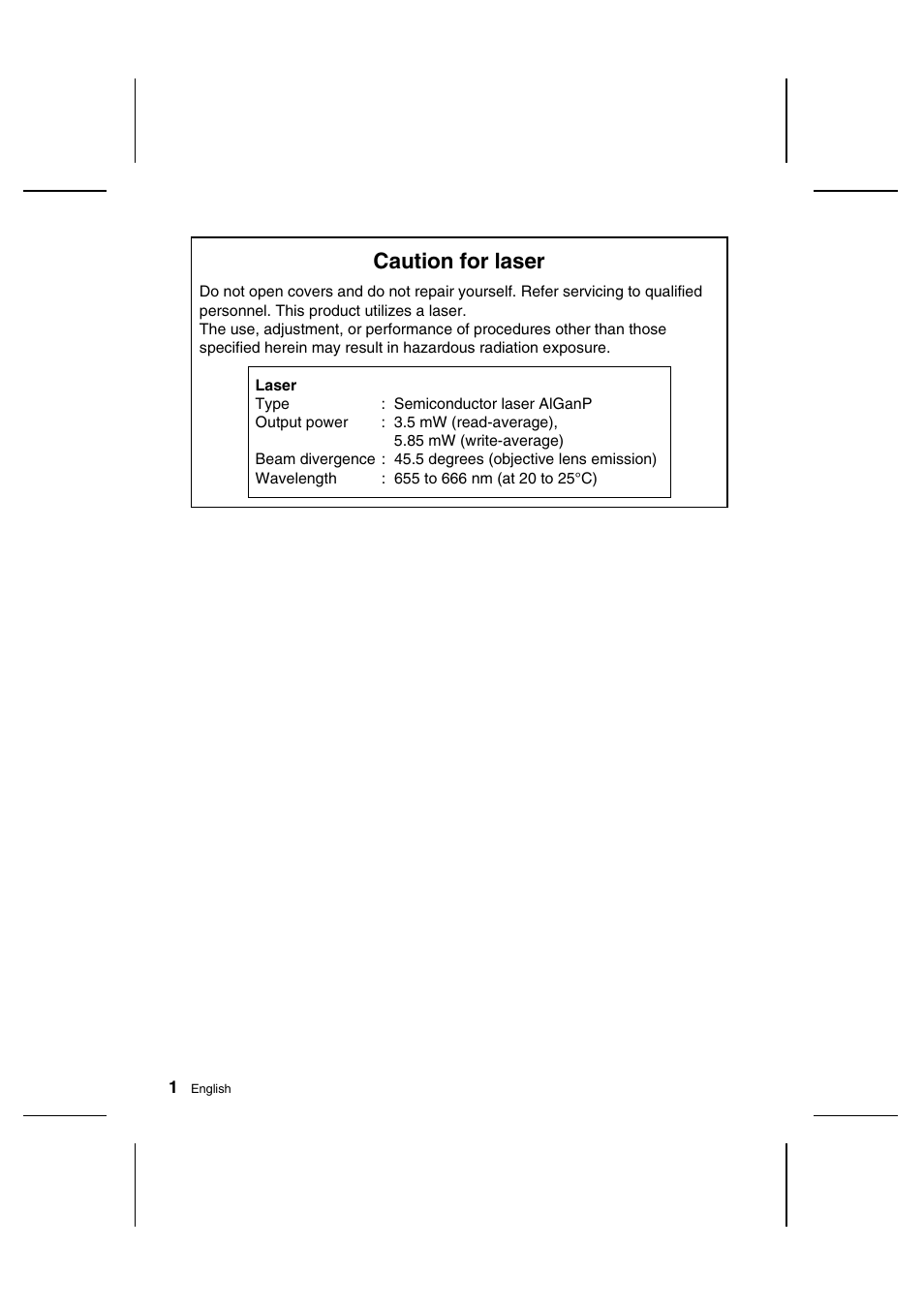 Caution for laser | Sanyo IDC-1000ZU User Manual | Page 2 / 175