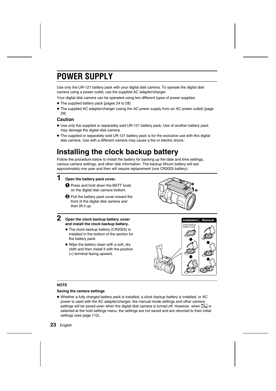 Power supply, Installing the clock backup battery | Sanyo IDC-1000ZU User Manual | Page 24 / 175
