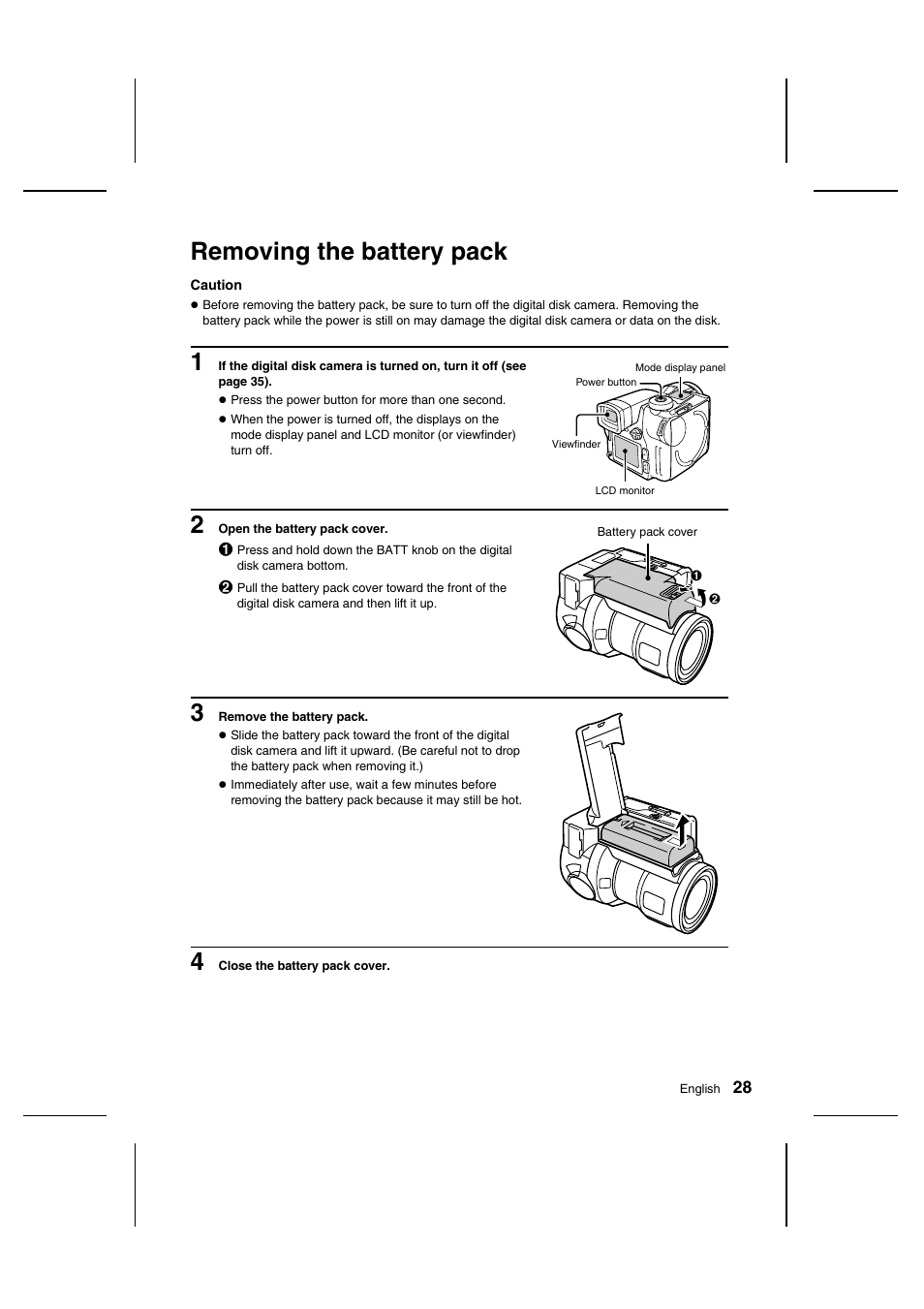 Removing the battery pack | Sanyo IDC-1000ZU User Manual | Page 29 / 175