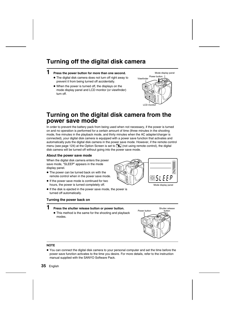 Turning off the digital disk camera 1 | Sanyo IDC-1000ZU User Manual | Page 36 / 175