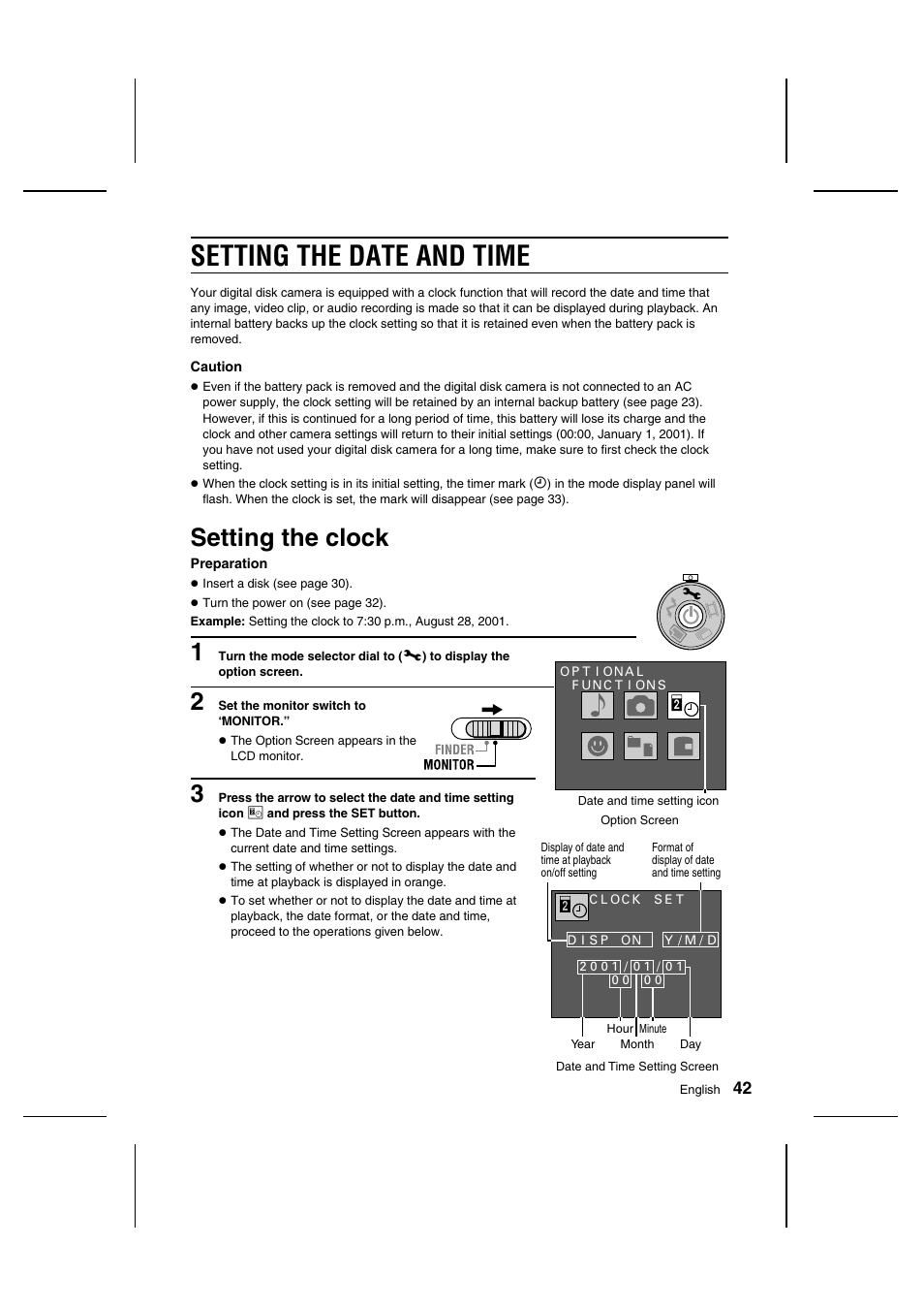 Setting the date and time, Setting the clock | Sanyo IDC-1000ZU User Manual | Page 43 / 175