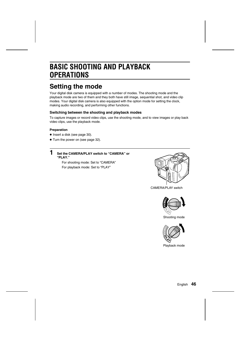 Basic shooting and playback operations, Setting the mode | Sanyo IDC-1000ZU User Manual | Page 47 / 175