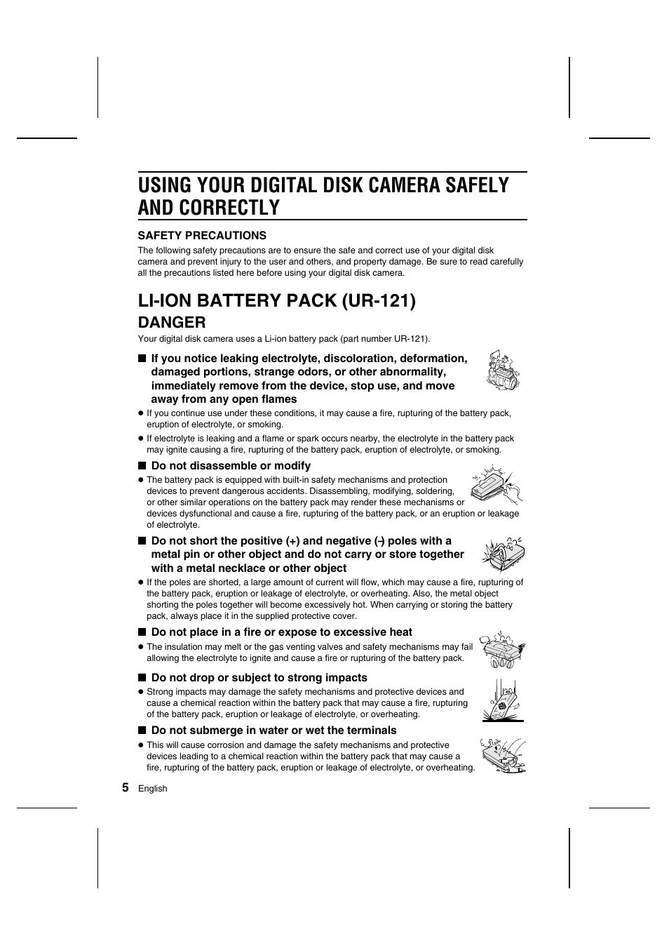Li-ion battery pack (ur-121), Danger | Sanyo IDC-1000ZU User Manual | Page 6 / 175