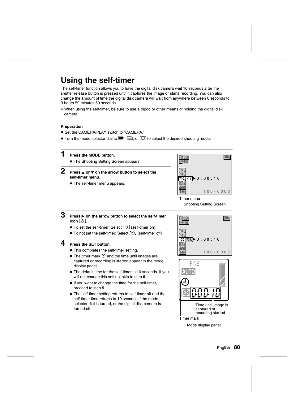 Using the self-timer | Sanyo IDC-1000ZU User Manual | Page 81 / 175