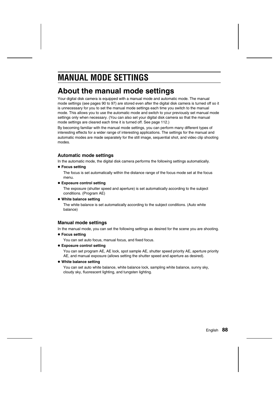 Manual mode settings, About the manual mode settings | Sanyo IDC-1000ZU User Manual | Page 89 / 175