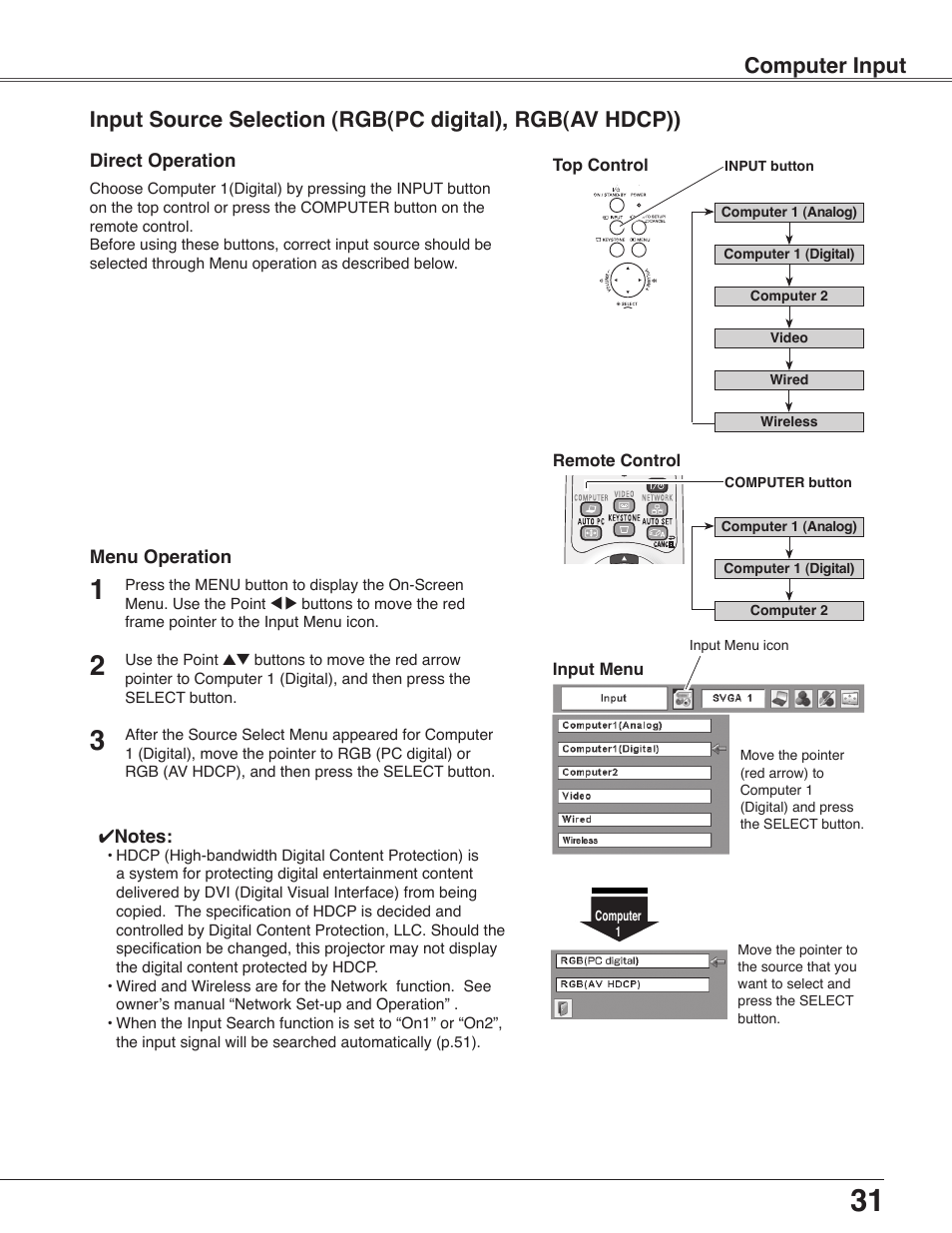 Computer input | Sanyo PLC-WXU30 User Manual | Page 31 / 82