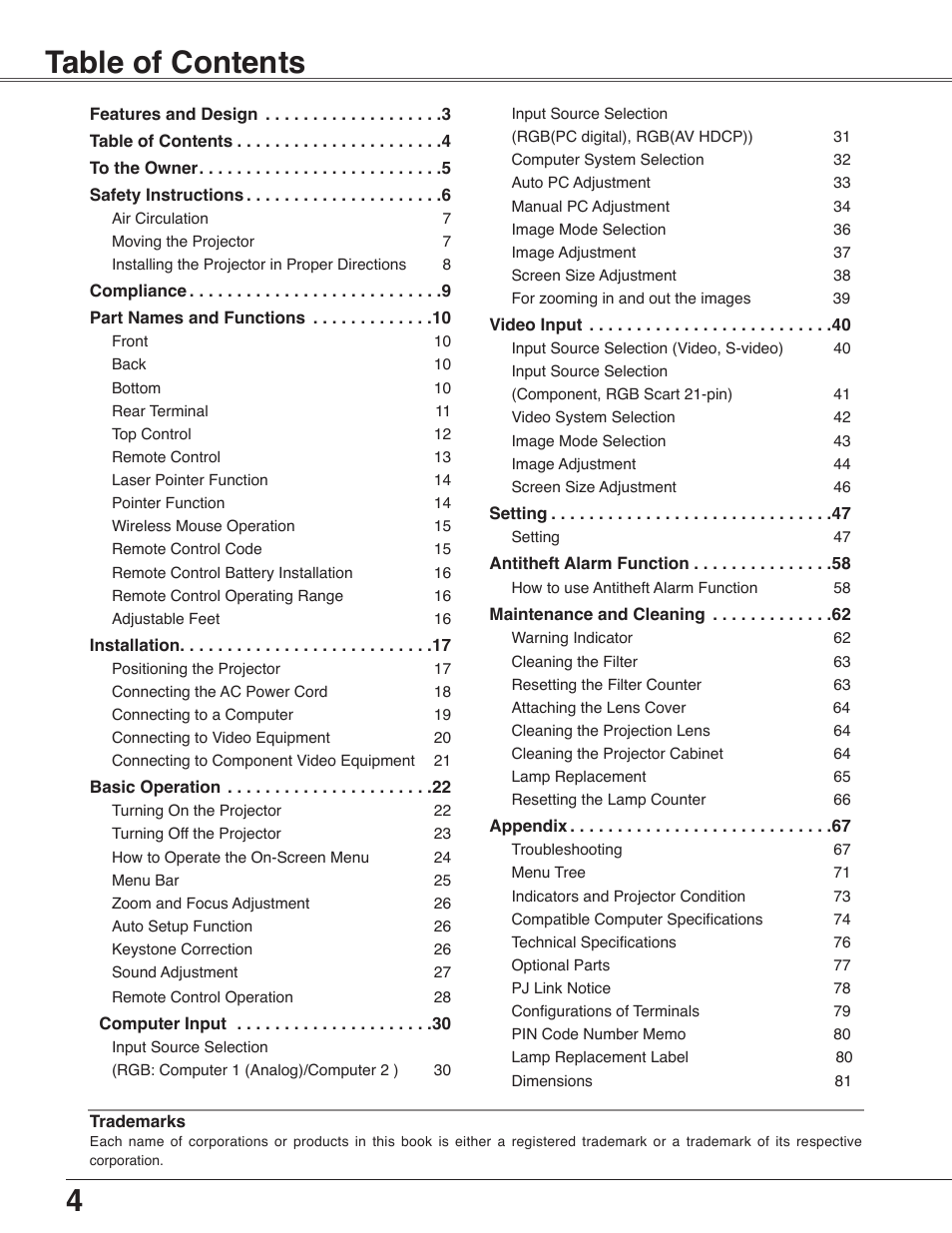 Sanyo PLC-WXU30 User Manual | Page 4 / 82