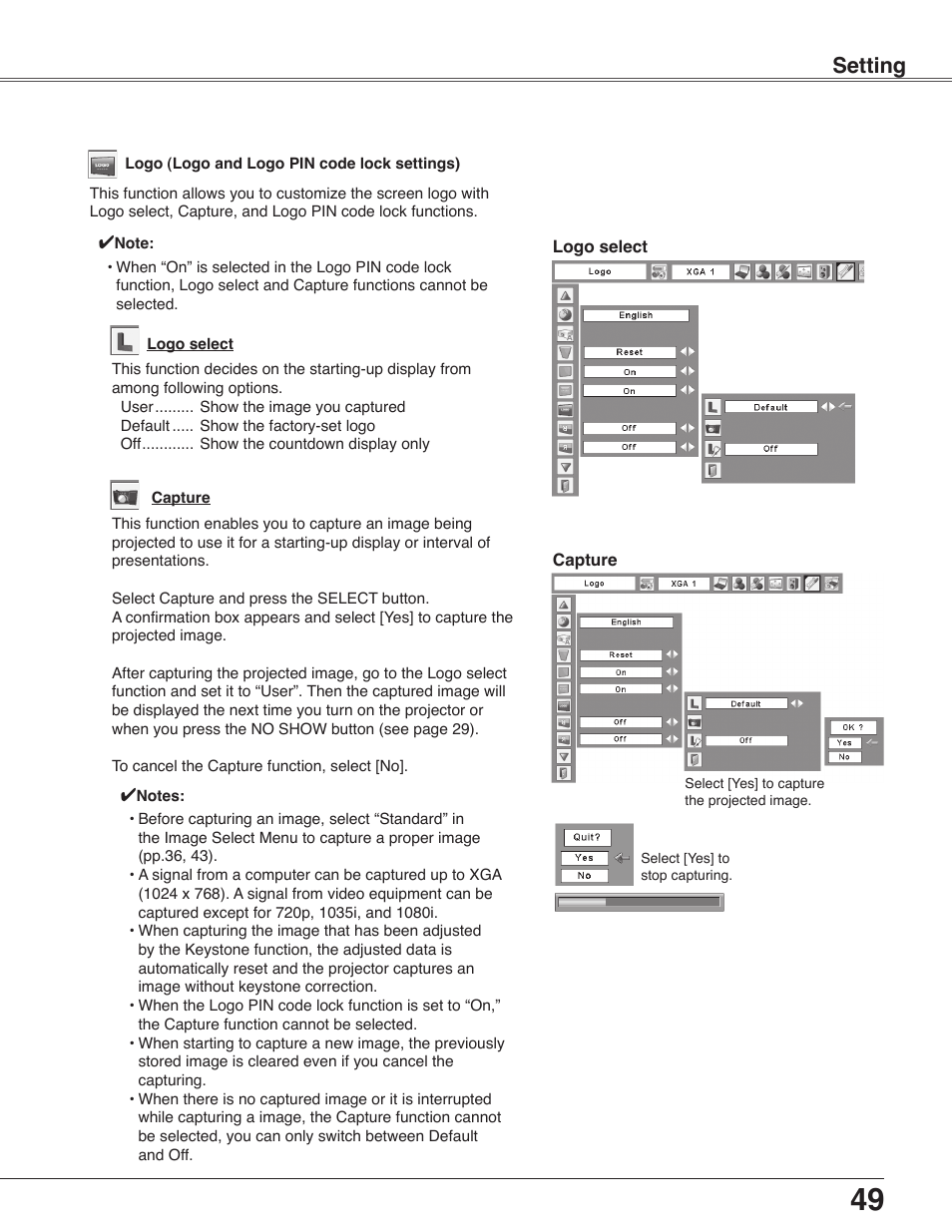 Setting | Sanyo PLC-WXU30 User Manual | Page 49 / 82