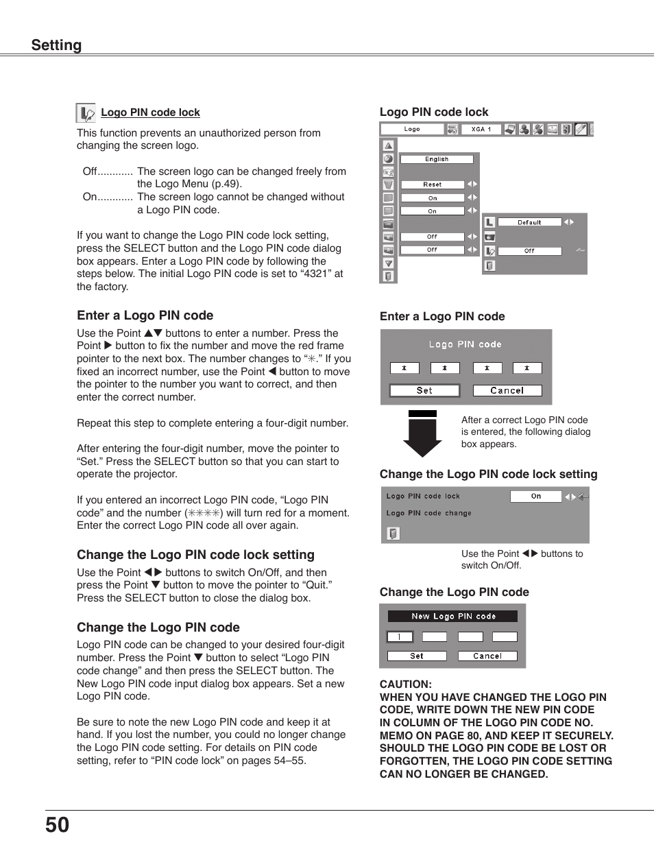 Setting | Sanyo PLC-WXU30 User Manual | Page 50 / 82