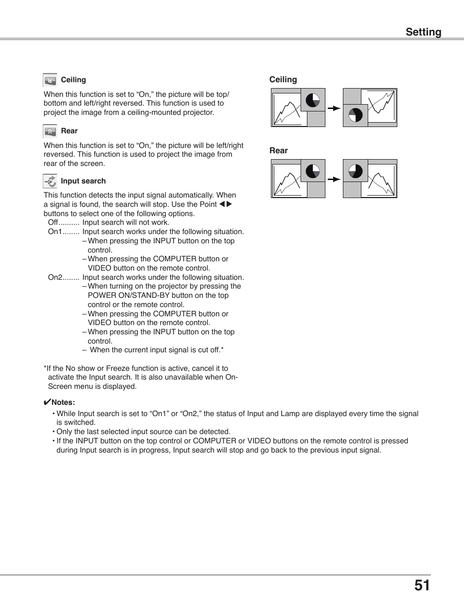 Setting | Sanyo PLC-WXU30 User Manual | Page 51 / 82