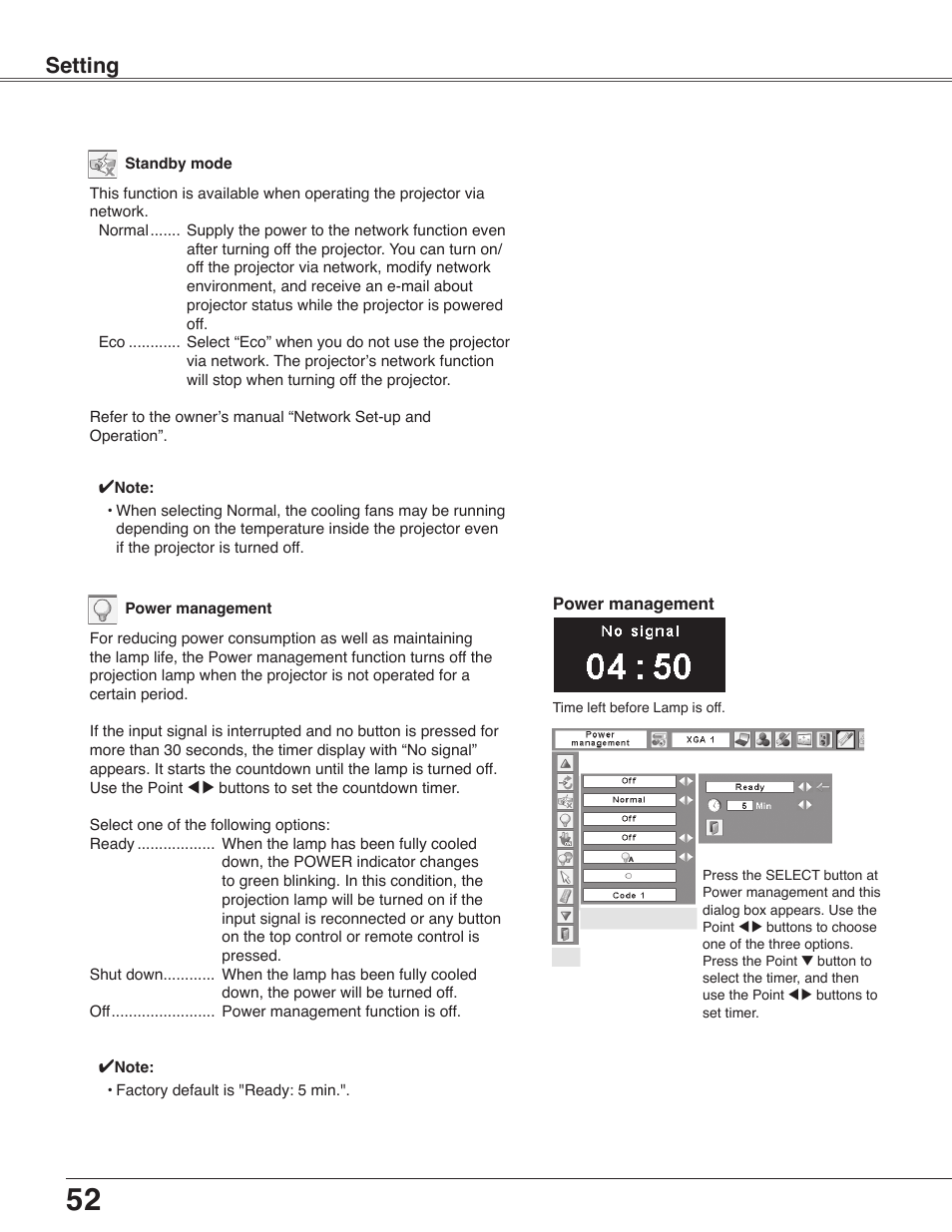 Setting | Sanyo PLC-WXU30 User Manual | Page 52 / 82