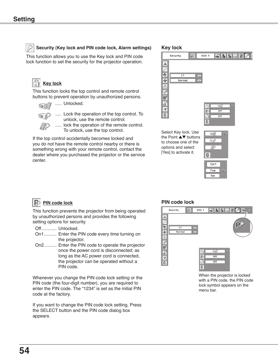 Setting | Sanyo PLC-WXU30 User Manual | Page 54 / 82