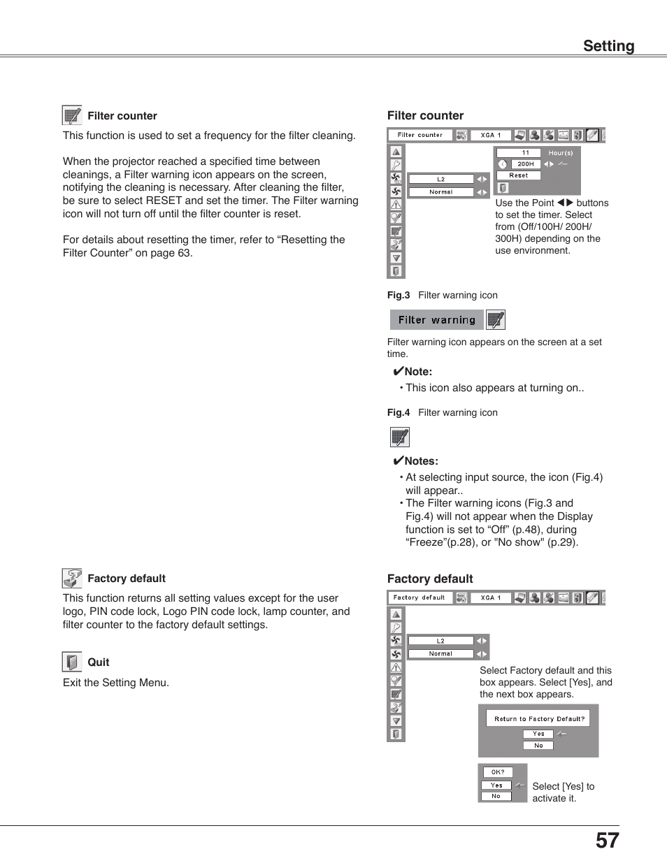 Setting | Sanyo PLC-WXU30 User Manual | Page 57 / 82