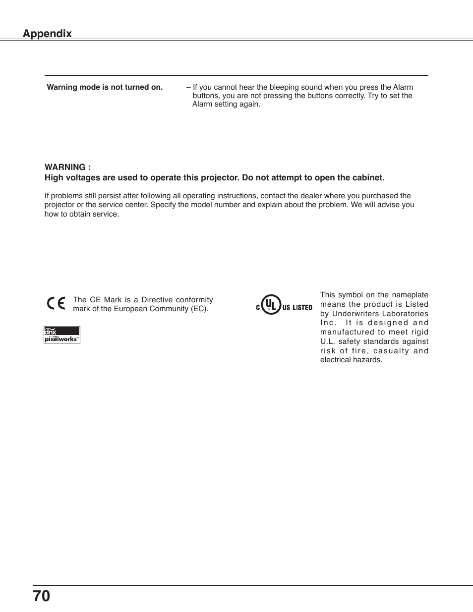 Appendix | Sanyo PLC-WXU30 User Manual | Page 70 / 82