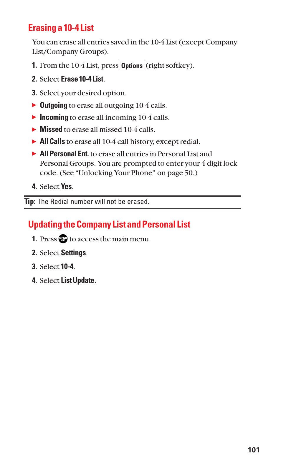 Erasing a 10-4 list, Updating the company list and personal list | Sanyo BELL SCP-2400 User Manual | Page 109 / 140