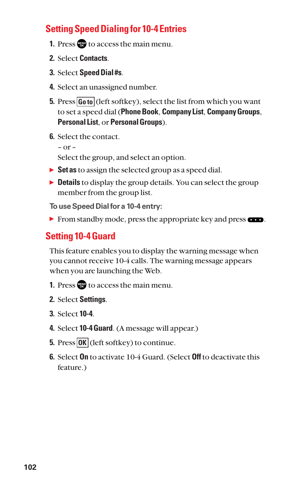 Setting speed dialing for 10-4 entries, Setting 10-4 guard | Sanyo BELL SCP-2400 User Manual | Page 110 / 140