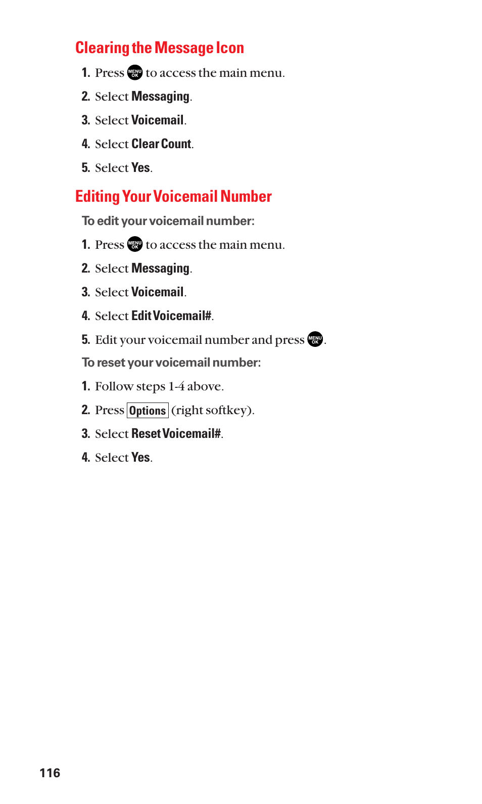 Clearing the message icon, Editing your voicemail number | Sanyo BELL SCP-2400 User Manual | Page 124 / 140