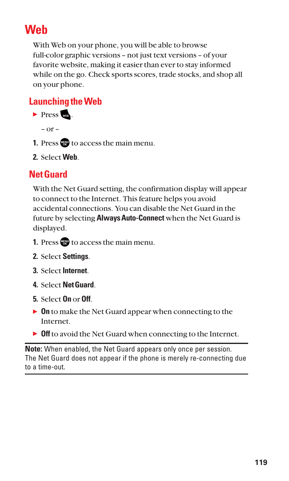 Launching the web, Net guard | Sanyo BELL SCP-2400 User Manual | Page 127 / 140