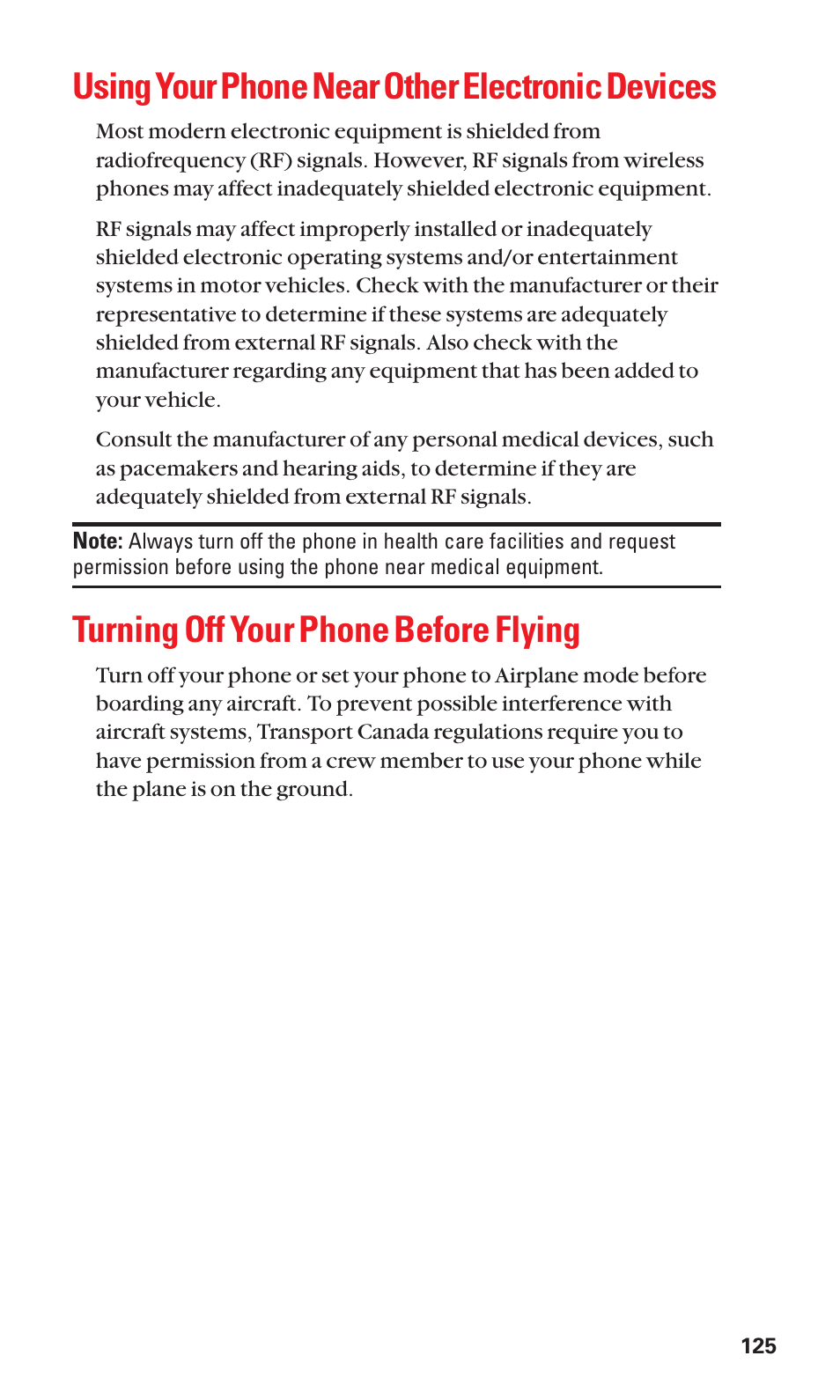 Using your phone near other electronic devices, Turning off your phone before flying | Sanyo BELL SCP-2400 User Manual | Page 133 / 140