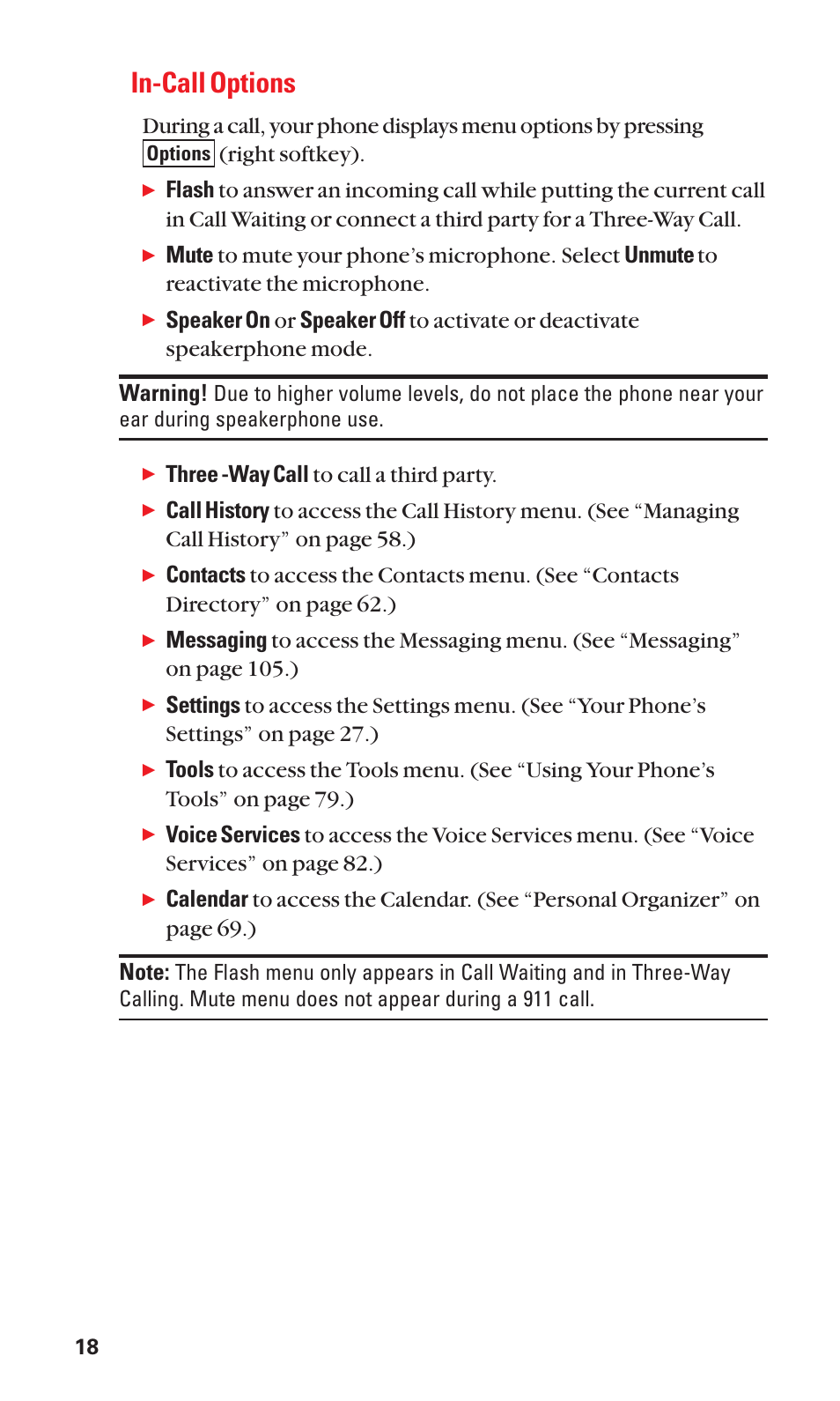 In-call options, Three -way call to call a third party | Sanyo BELL SCP-2400 User Manual | Page 26 / 140