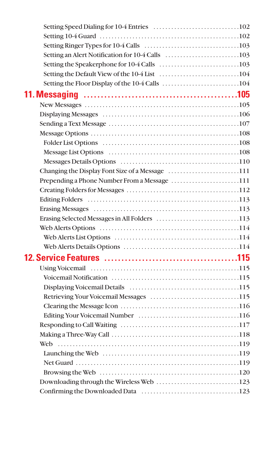 Messaging, Service features | Sanyo BELL SCP-2400 User Manual | Page 7 / 140