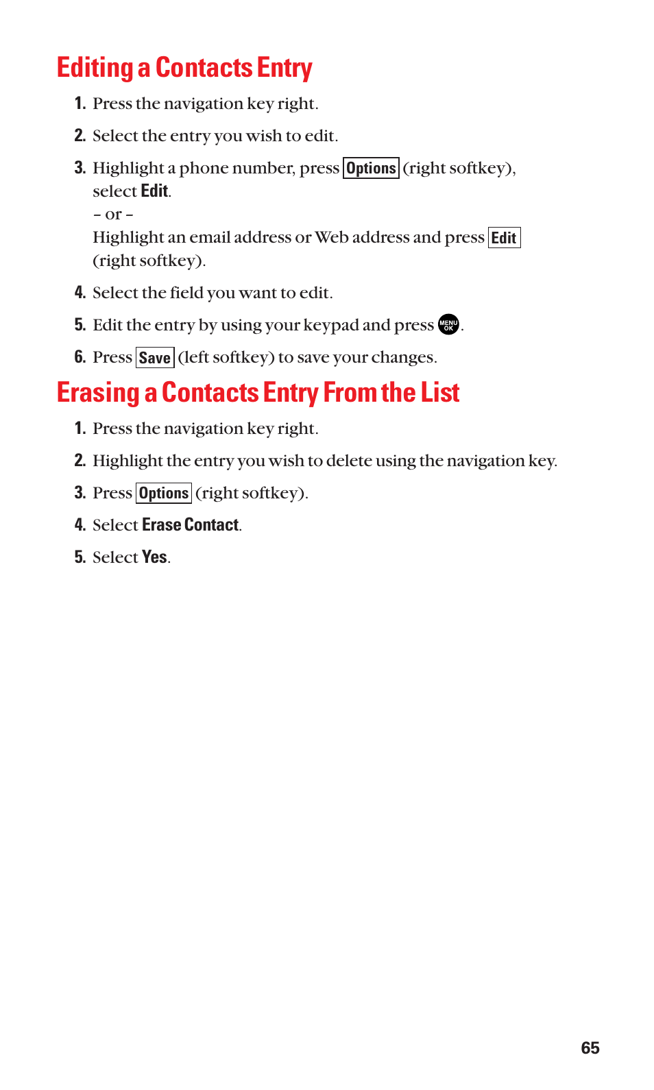 Editing a contacts entry, Erasing a contacts entry from the list | Sanyo BELL SCP-2400 User Manual | Page 73 / 140