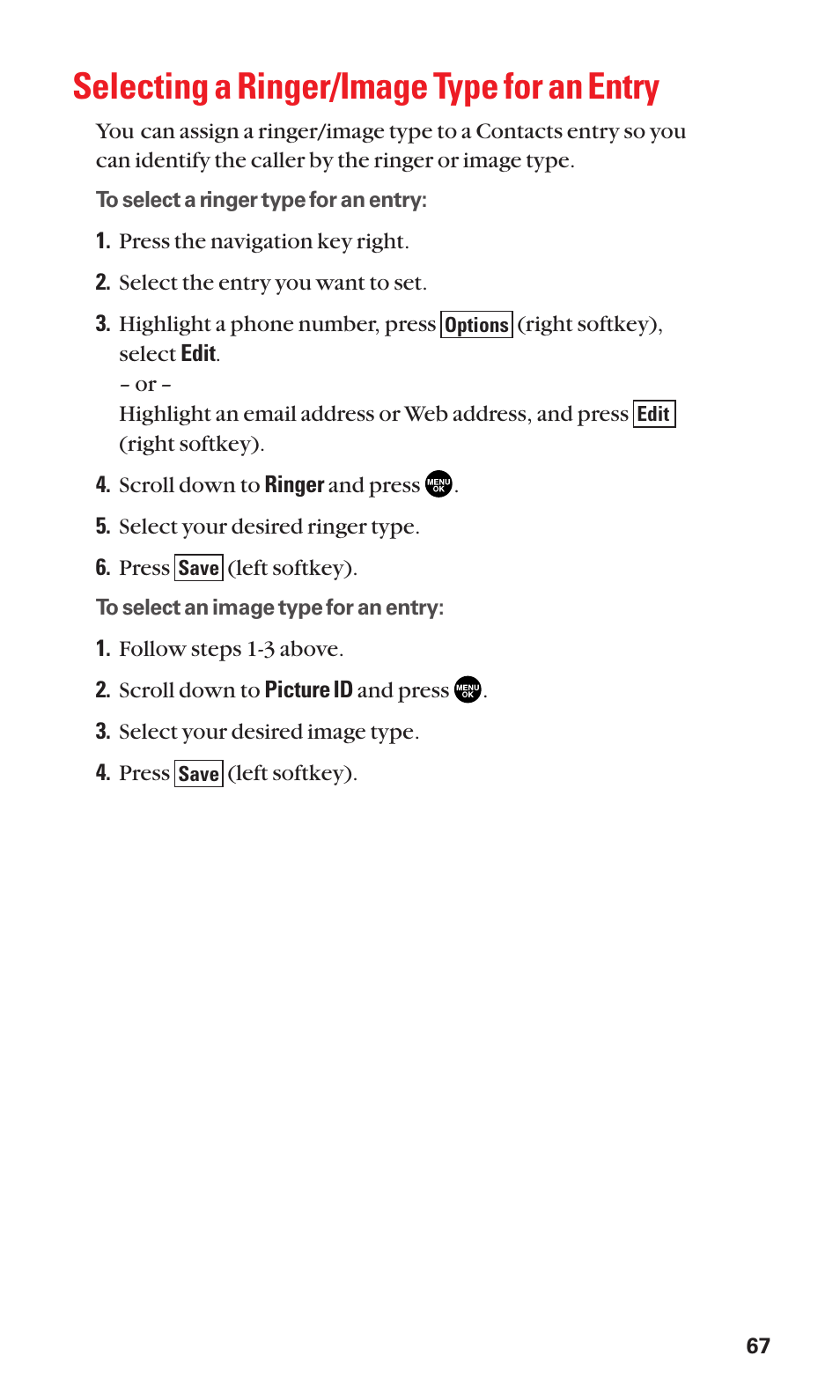 Selecting a ringer/image type for an entry | Sanyo BELL SCP-2400 User Manual | Page 75 / 140
