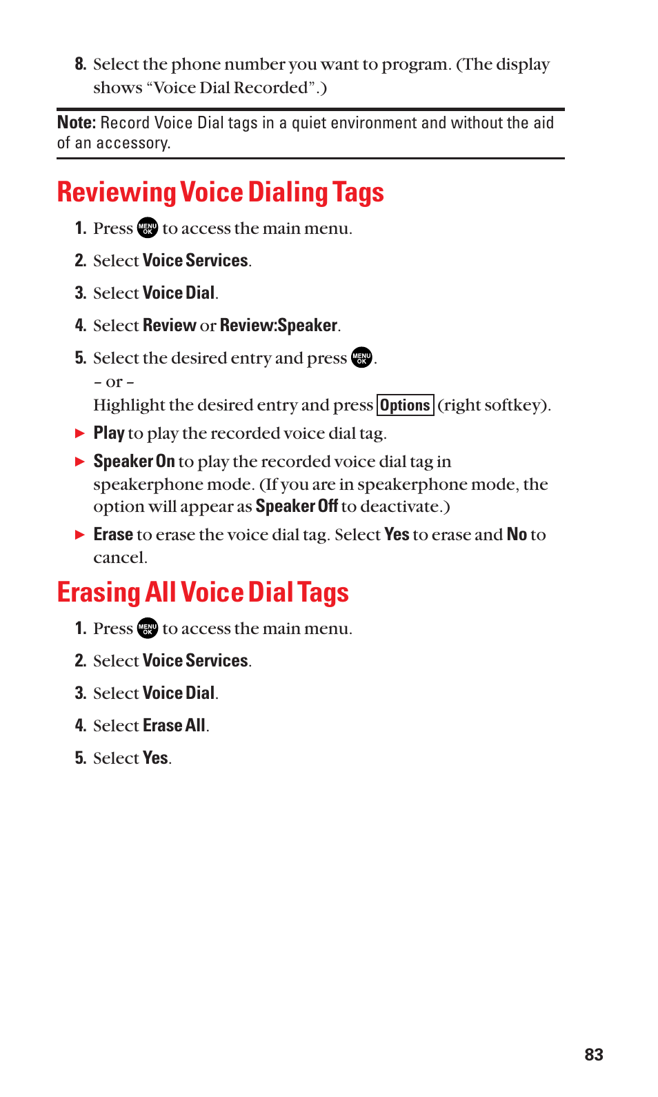 Reviewing voice dialing tags, Erasing all voice dial tags | Sanyo BELL SCP-2400 User Manual | Page 91 / 140