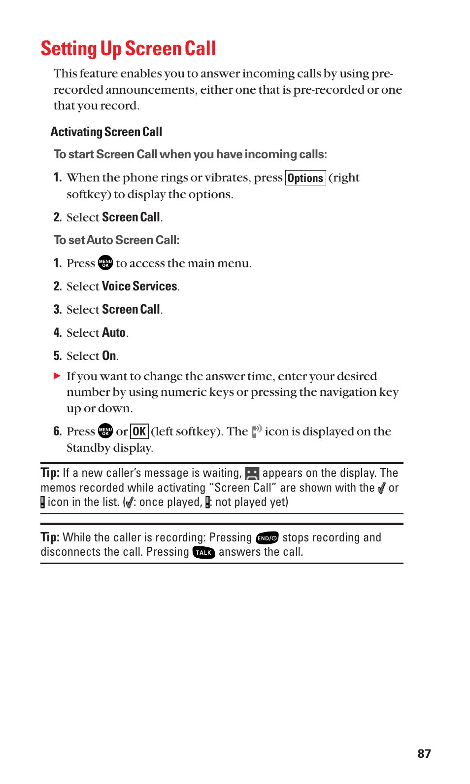 Setting up screen call | Sanyo BELL SCP-2400 User Manual | Page 95 / 140