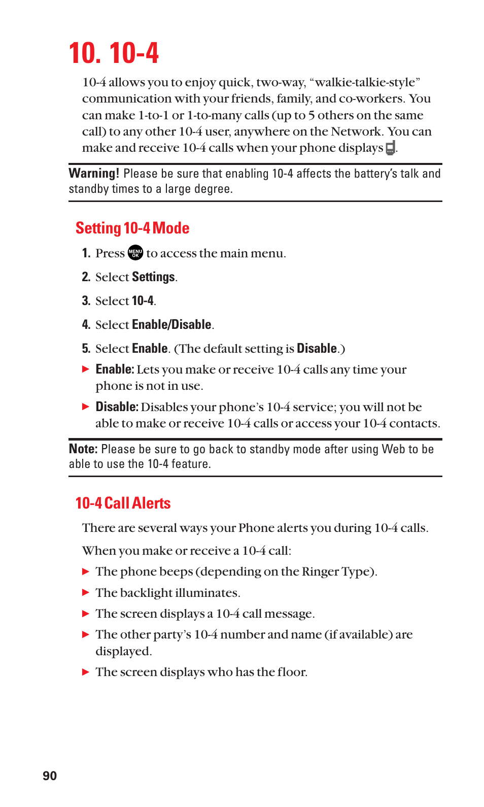 Setting 10-4 mode, 4 call alerts | Sanyo BELL SCP-2400 User Manual | Page 98 / 140
