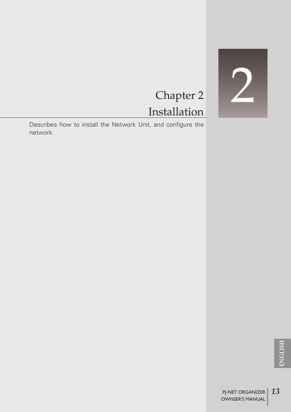 Chapter 2 installation | Sanyo PJ-Net Organizer Plus POA-PN40 User Manual | Page 13 / 86