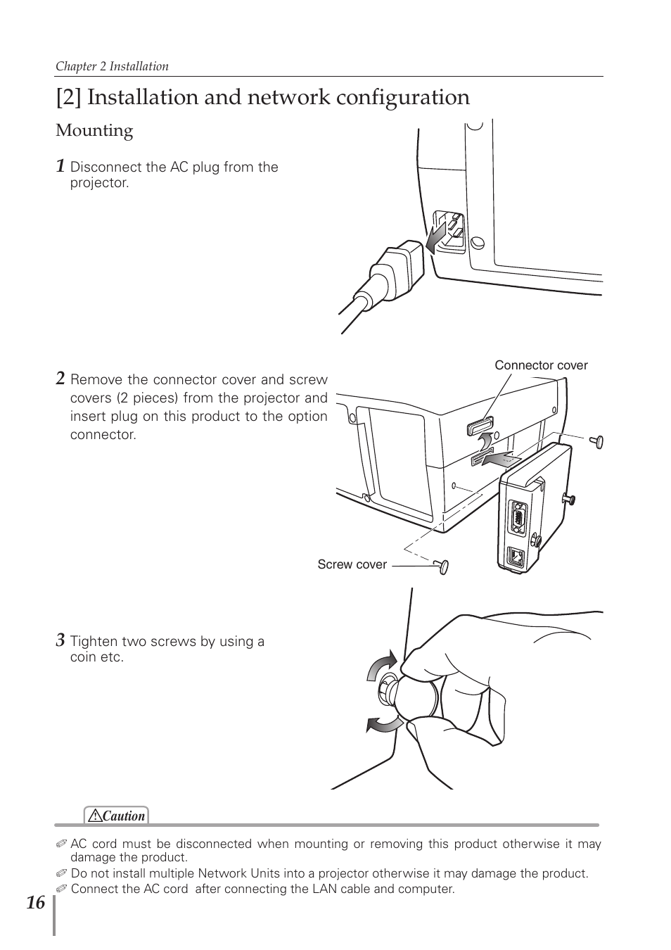 2] installation and network configuration, Mounting | Sanyo PJ-Net Organizer Plus POA-PN40 User Manual | Page 16 / 86