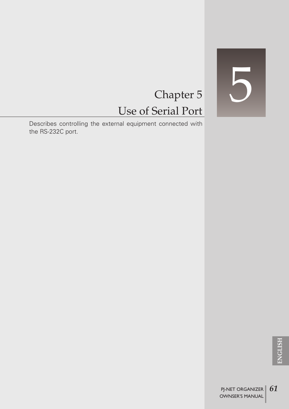 Chapter 5 use of serial port | Sanyo PJ-Net Organizer Plus POA-PN40 User Manual | Page 61 / 86