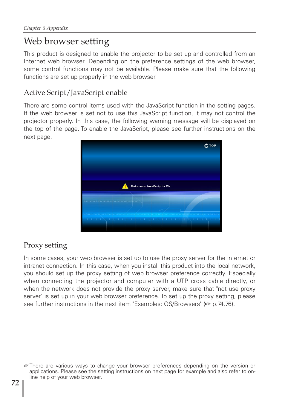 Web browser setting | Sanyo PJ-Net Organizer Plus POA-PN40 User Manual | Page 72 / 86