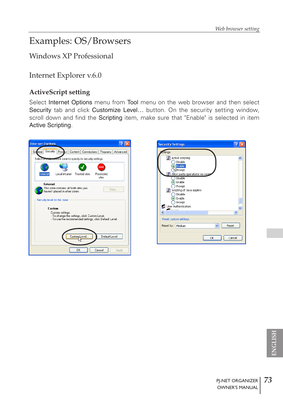 Examples: os/browsers | Sanyo PJ-Net Organizer Plus POA-PN40 User Manual | Page 73 / 86