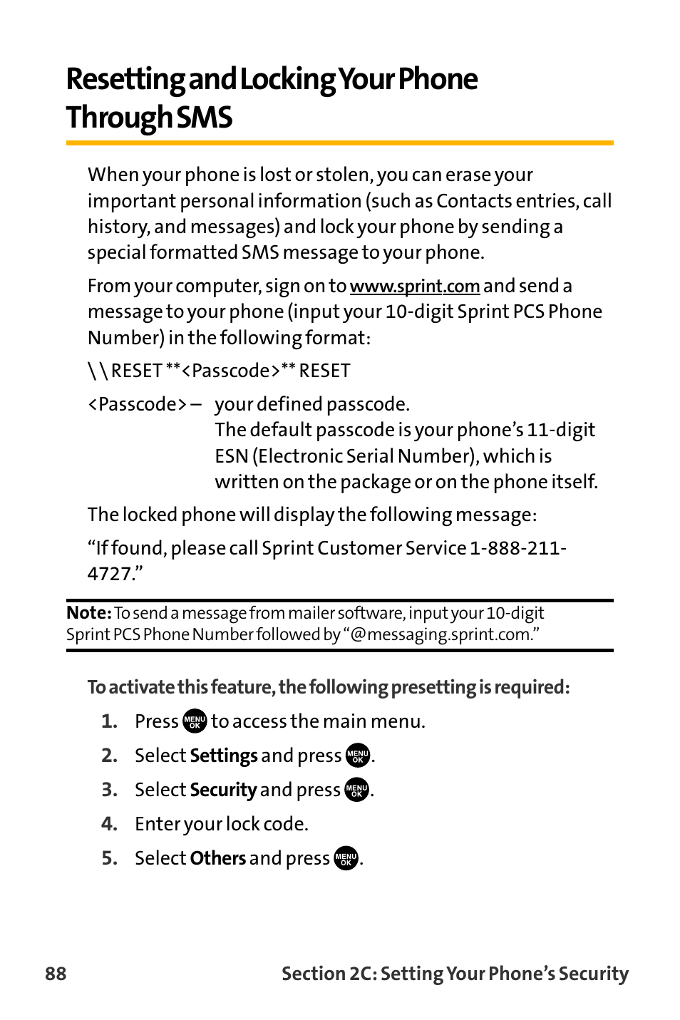 Resetting and locking your p, Resetting and locking your phone through sms | Sanyo VL-2300 User Manual | Page 100 / 286