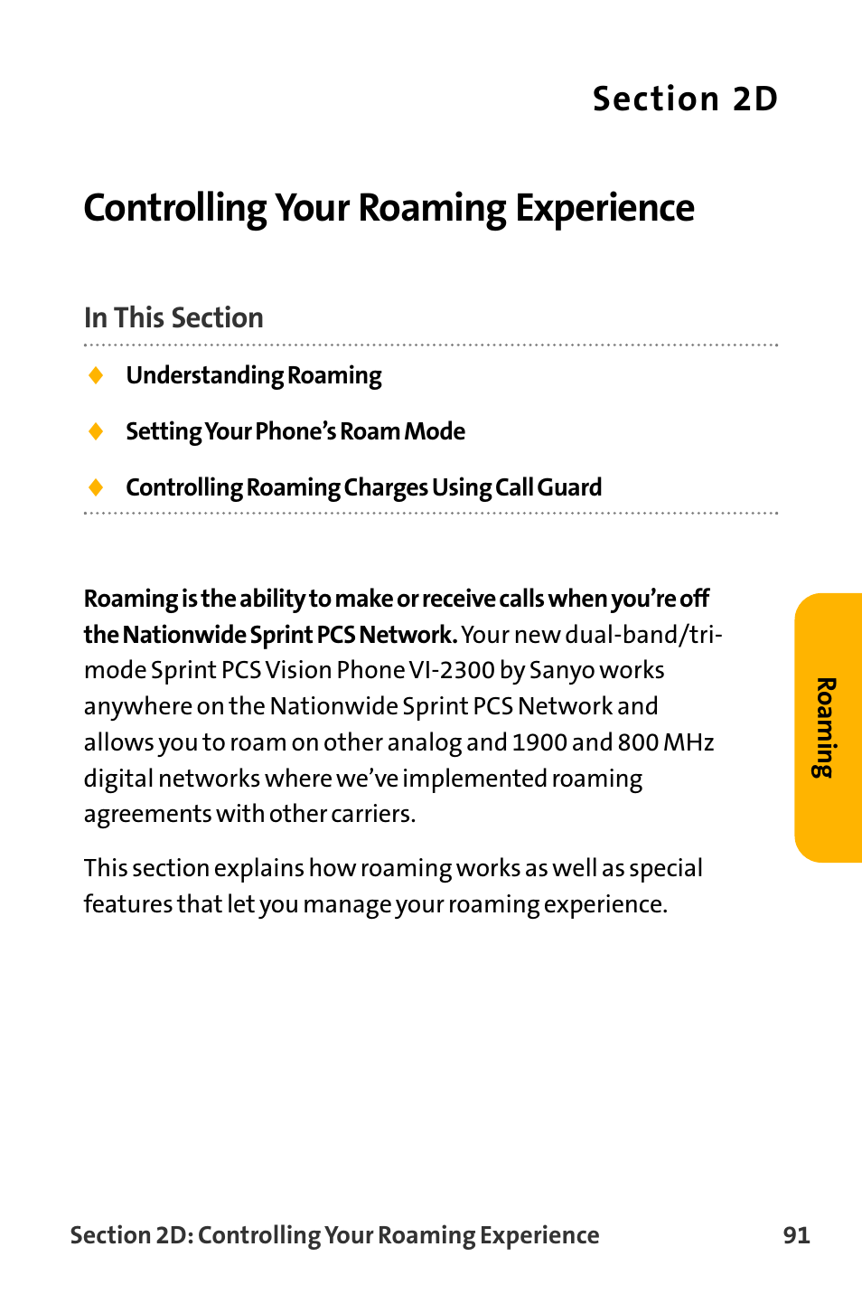 Controlling your roaming exp, Controlling your roaming experience | Sanyo VL-2300 User Manual | Page 103 / 286