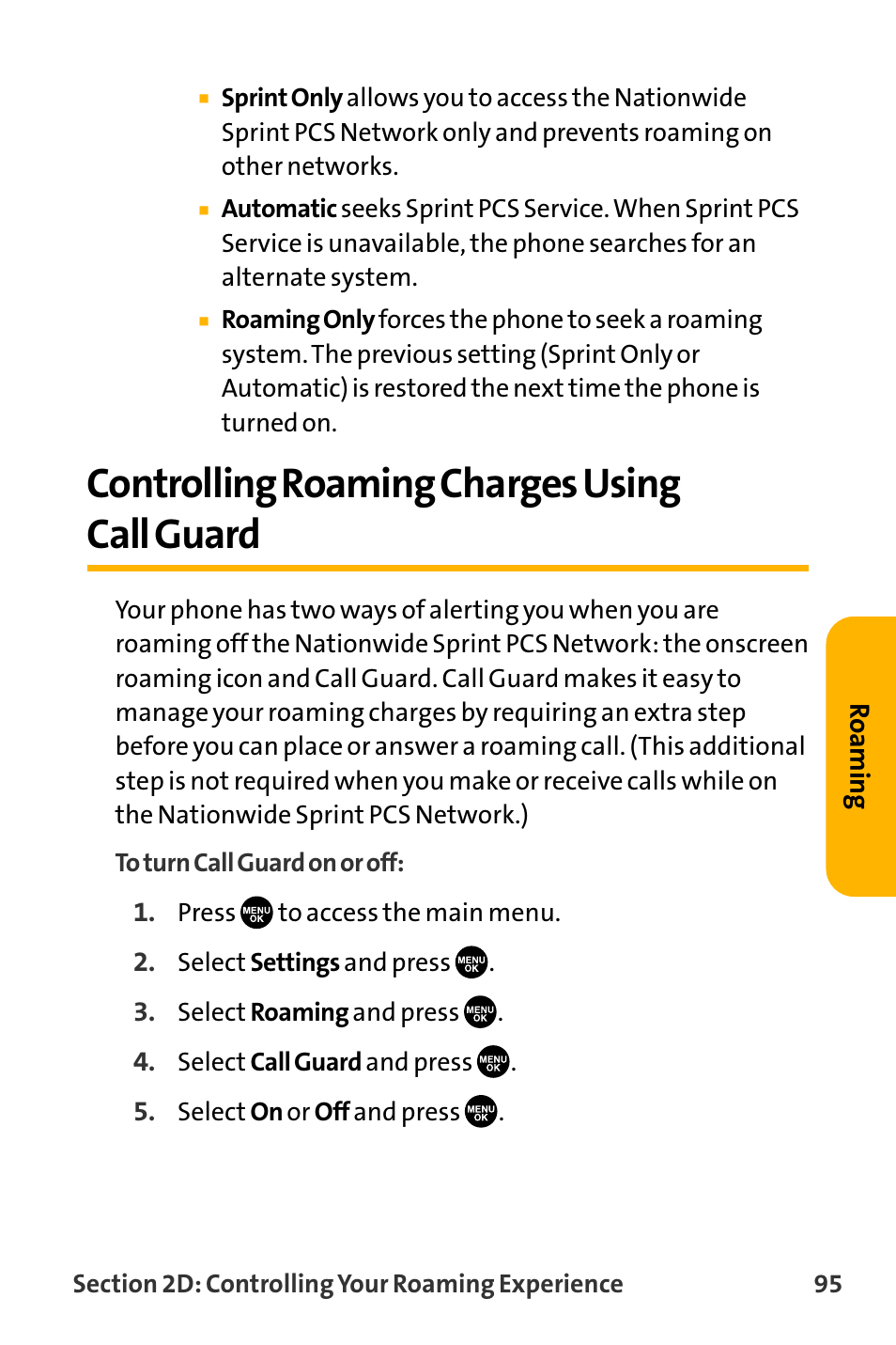 Controlling roaming charges, Controlling roaming charges using call guard | Sanyo VL-2300 User Manual | Page 107 / 286